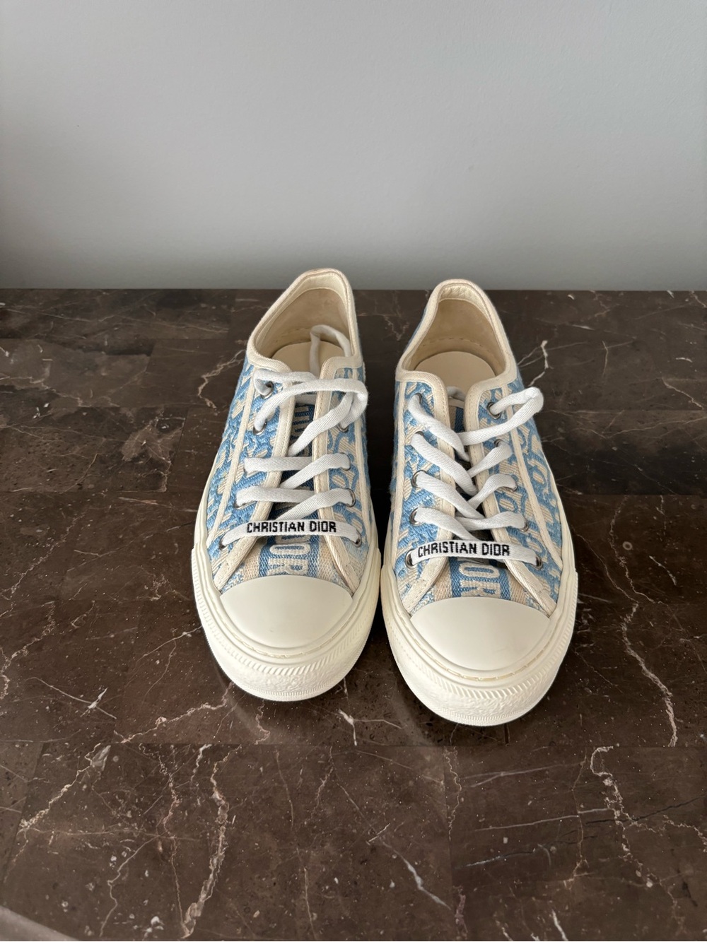 Women’s Dior Blue and Cream Oblique Canvas Low-Top Sneakers